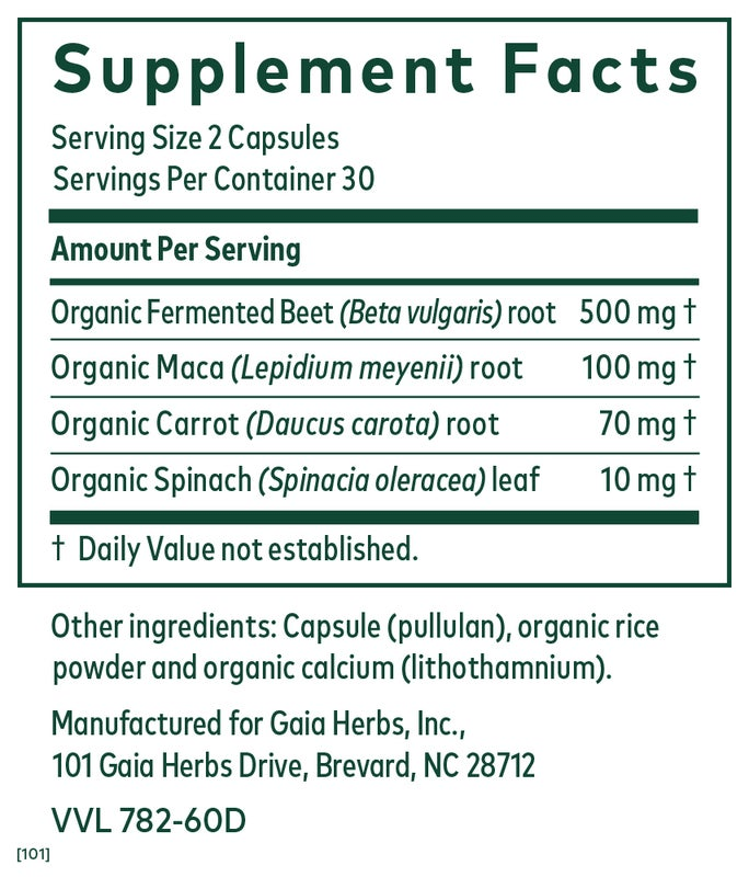 Fermented Beet & Maca Gaia Herbs Professional Solutions supplement facts