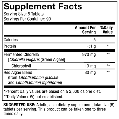 Fermented Chlorella Supplement Facts Label