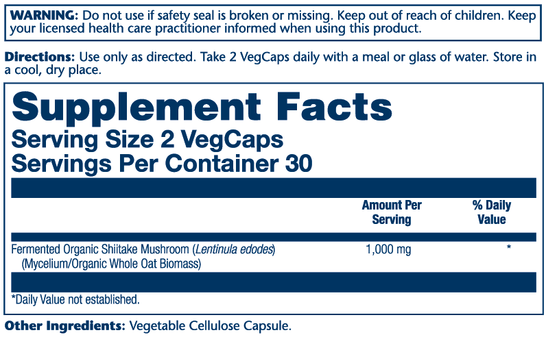 Fermented Shiitake Organic Solaray supplement facts