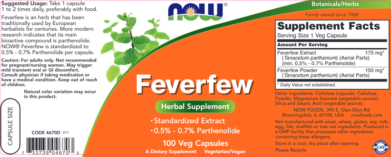 Feverfew (NOW) Label
