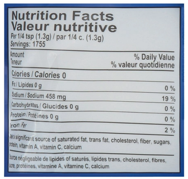 Fine Ground Celtic Sea Salt Supplement Facts Label