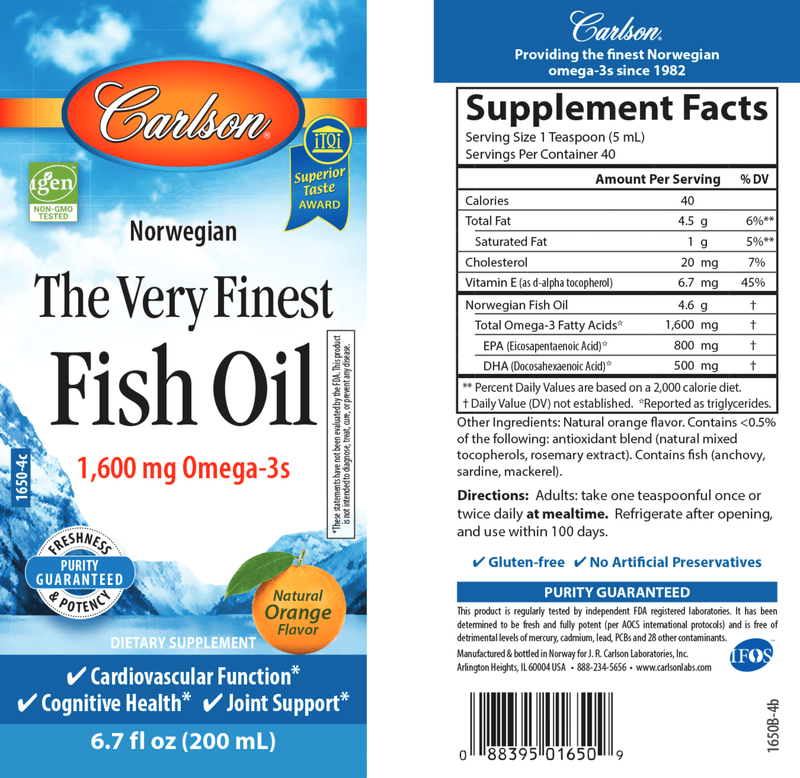Fish Oil Orange (Carlson Labs) 6.7oz label