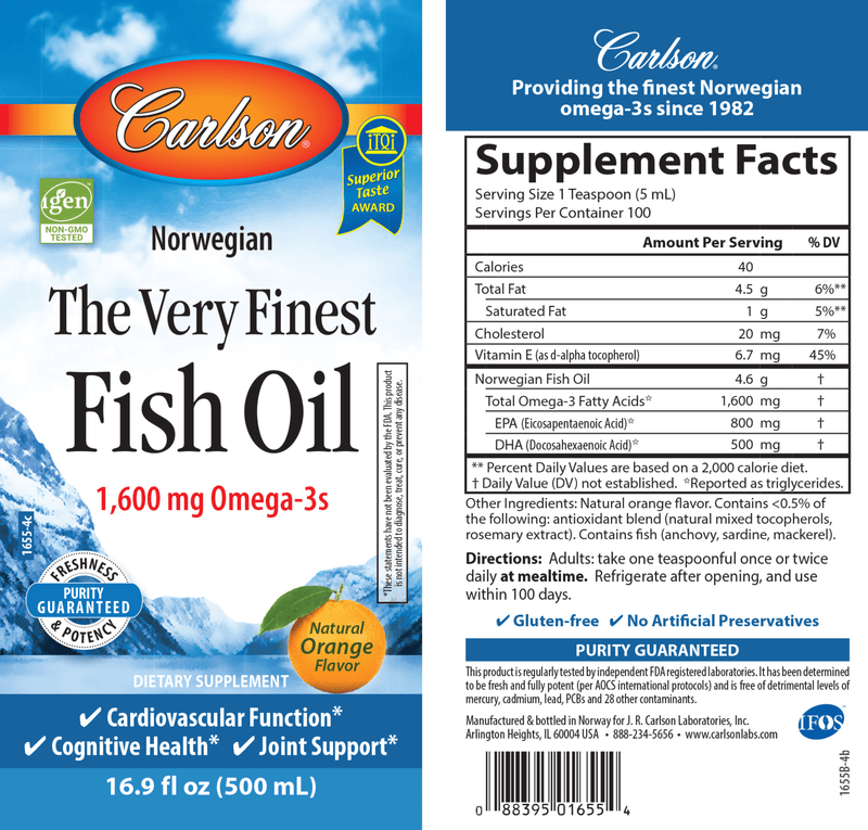 Fish Oil Orange (Carlson Labs) 16.9oz label