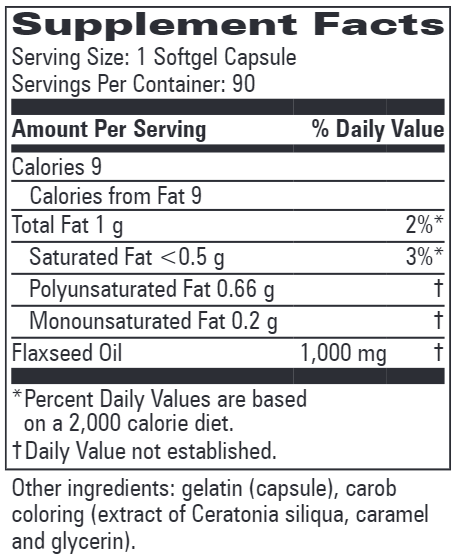 Flax Oil Capsules 1000 mg (Progressive Labs) Supplement Facts