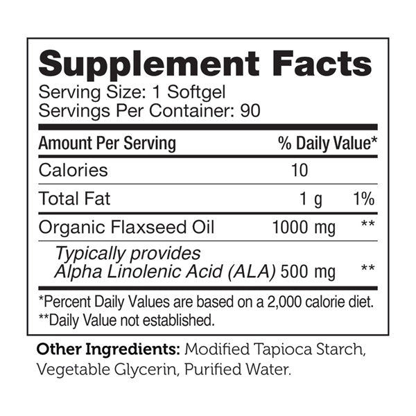 Flax Seed Oil Supplement Facts Label