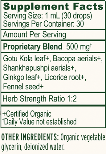 Focus Liquid Extract Organic Supplement Facts Label