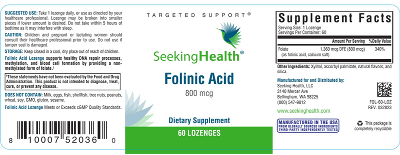 Folinic Acid Lozenge Seeking Health Label