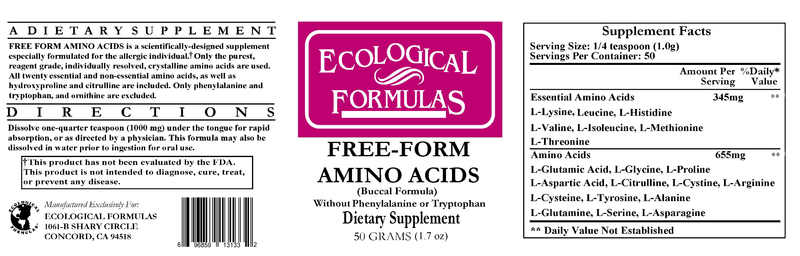 Free-Form Amino Acids (Ecological Formulas) Label