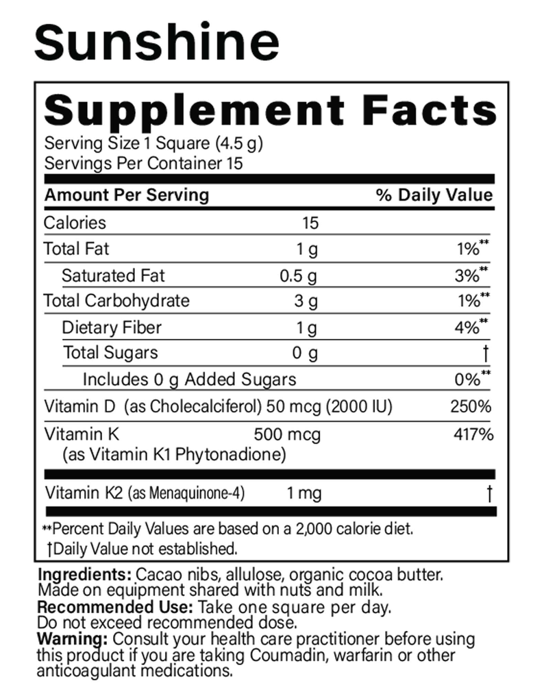 fx sunshine fx chocolate supplement facts