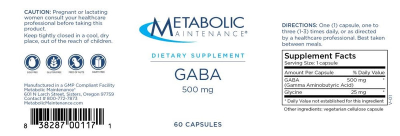 GABA 500 mg (Metabolic Maintenance) label