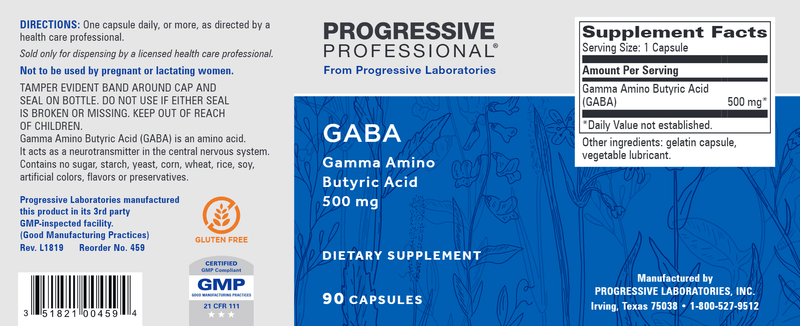 GABA 500 mg (Progressive Labs) Label