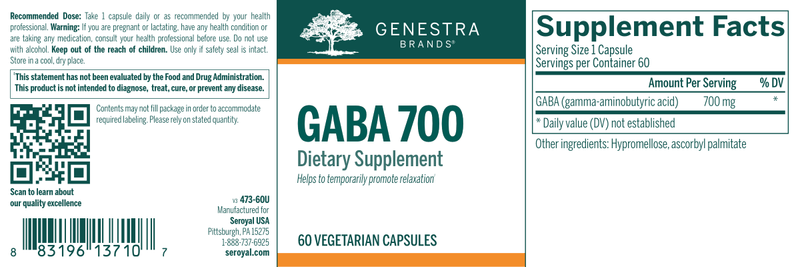 GABA 700 label Genestra