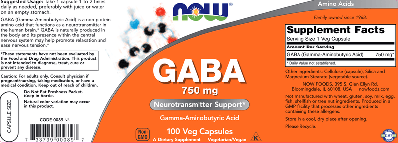 GABA 750 mg (NOW) Label