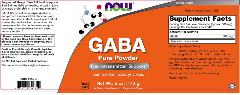 GABA Powder (NOW) Label
