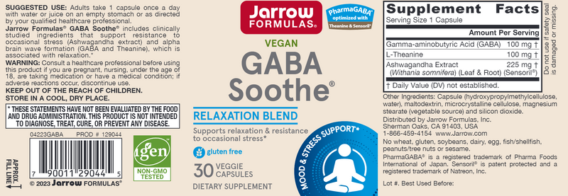 GABA Soothe Jarrow Formulas label