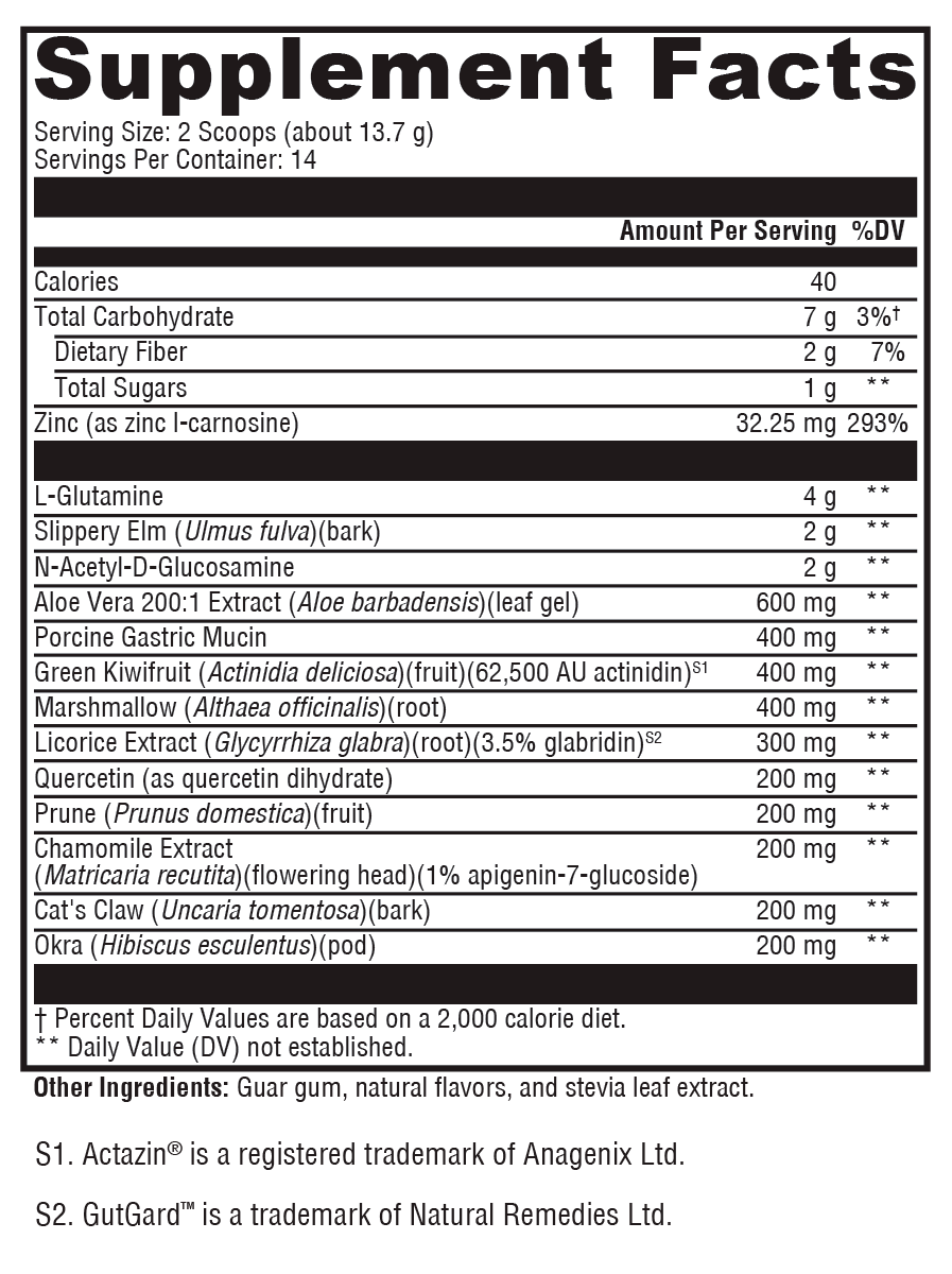 GI Balance Powder Chai Supplement Facts Label