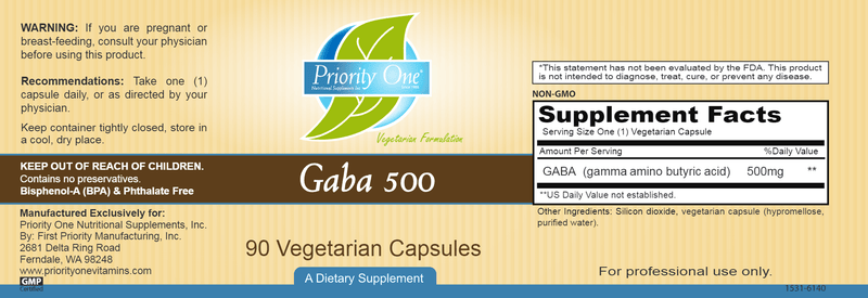 Gaba 500 (Priority One Vitamins) label