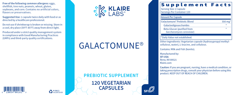 Galactomune Caps (Klaire Labs) 120ct Label