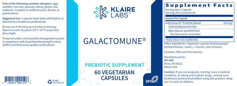 Galactomune Caps (Klaire Labs) 60ct Label