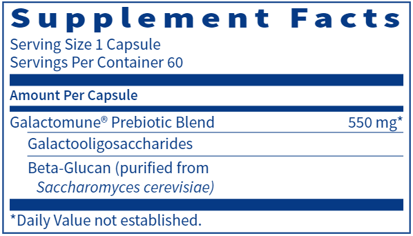 Galactomune Caps (Klaire Labs) 60ct Label Supplement Facts