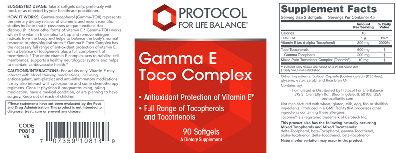 Gamma E Toco Complex (Protocol for Life Balance) Label