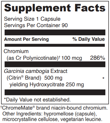garcinia cambogia with chromemate davinci labs supplement facts