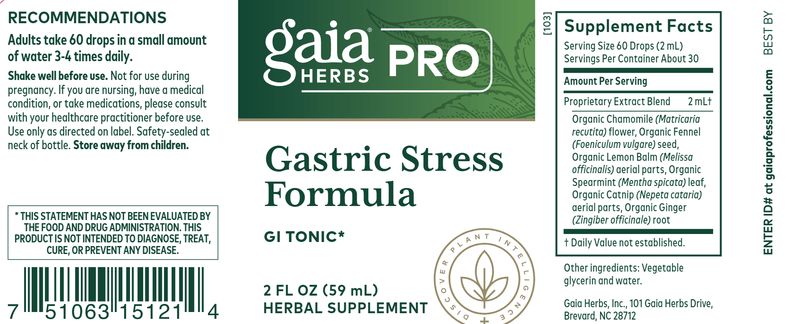 Gastric Stress Formula Gaia Herbs Professional Solutions label