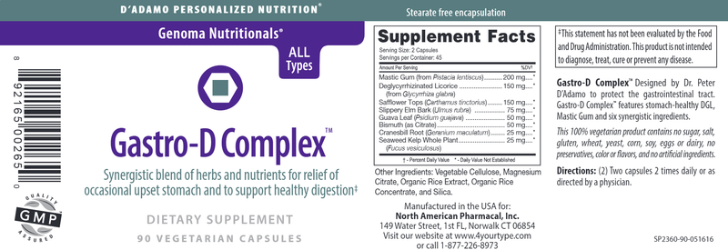 Gastro-D Complex (D'Adamo Personalized Nutrition) label