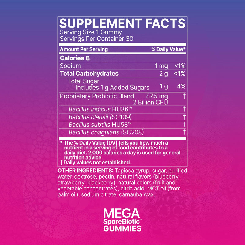 MegaSporeBiotic Gummies supplement fact