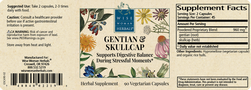 gentian & skullcap capsules wise woman herbals label