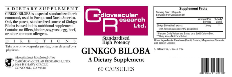 Ginkgo Biloba 120 mg (Ecological Formulas) Label