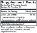 ginkgo biloba 60 (progressive labs) supplement facts