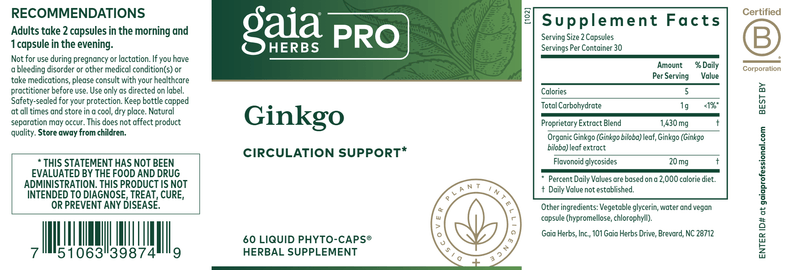 Ginkgo Leaf (Gaia Herbs Professional Solutions) label