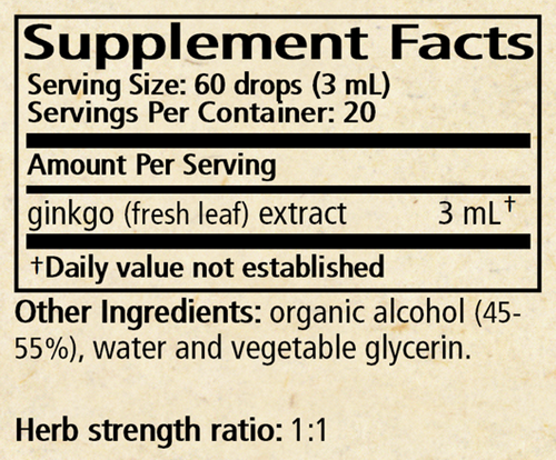 Ginkgo Supplement Facts Label