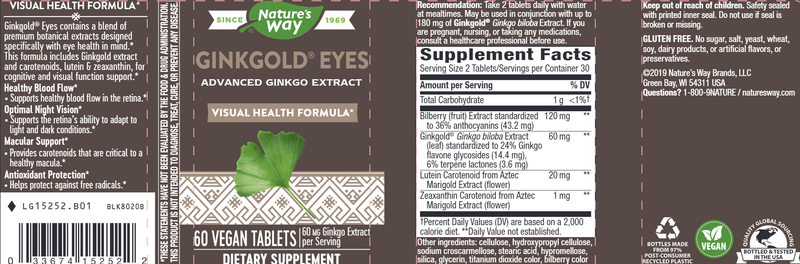 Ginkgold Eyes 60 tabs (Nature's Way) Label