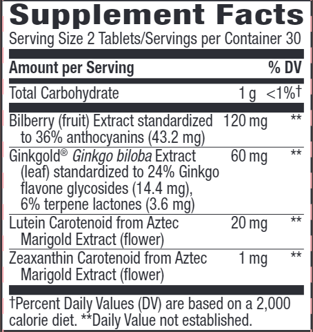 Ginkgold Eyes 60 tabs (Nature's Way) Supplement facts