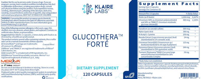 GlucoThera Forte (Klaire Labs) Label