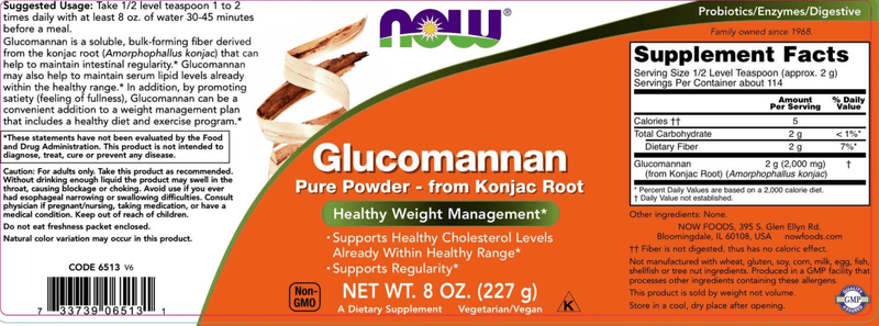 Glucomannan Powder (NOW) Label