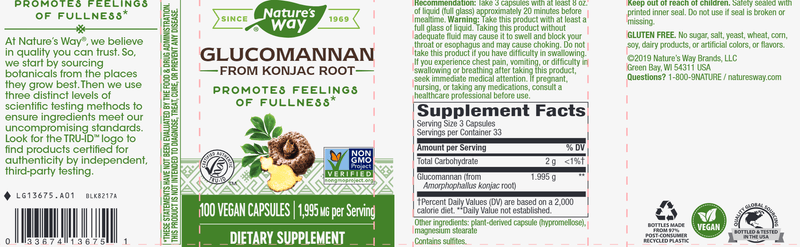 Glucomannan veg capsules (Nature's Way) label