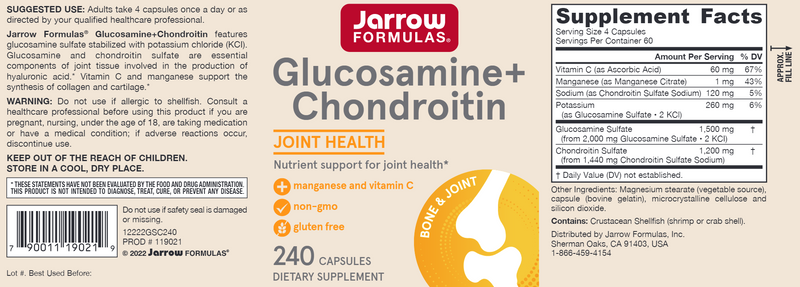 Glucosamine + Chondroitin Jarrow Formulas label