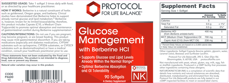 Glucose Management w/ Ber HCl (Protocol for Life Balance) Label