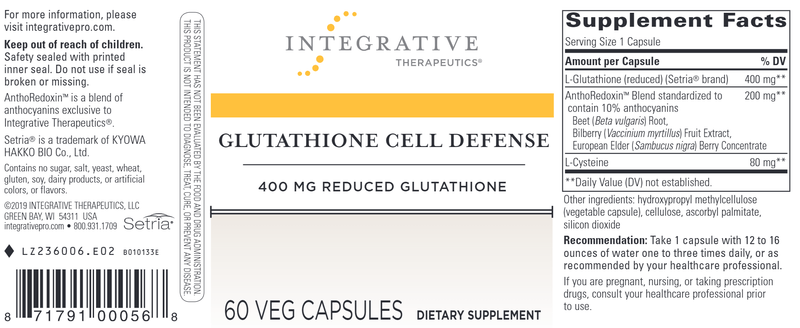 Glutathione Cell Defense (Integrative Therapeutics) label