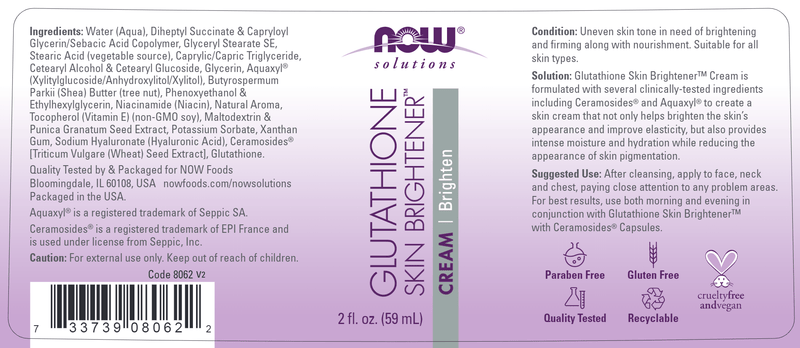 Glutathione Skin Brightener Cream (NOW) Label