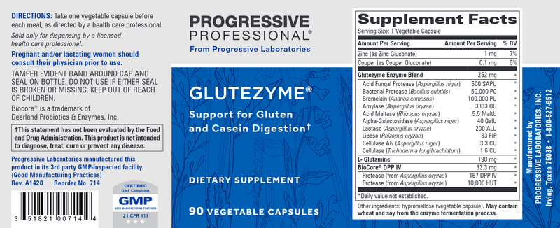 Glutezyme (Progressive Labs) Label