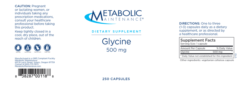 glycine capsules 500 mg (metabolic maintenance) label