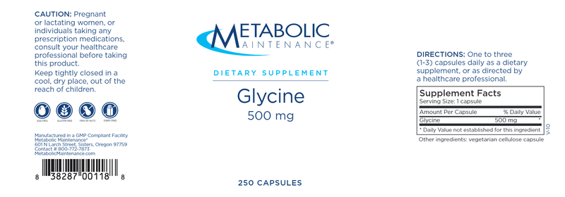 Glycine Capsules (Metabolic Maintenance) label