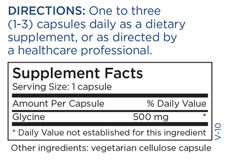 glycine capsules 500 mg (metabolic maintenance) supplement facts