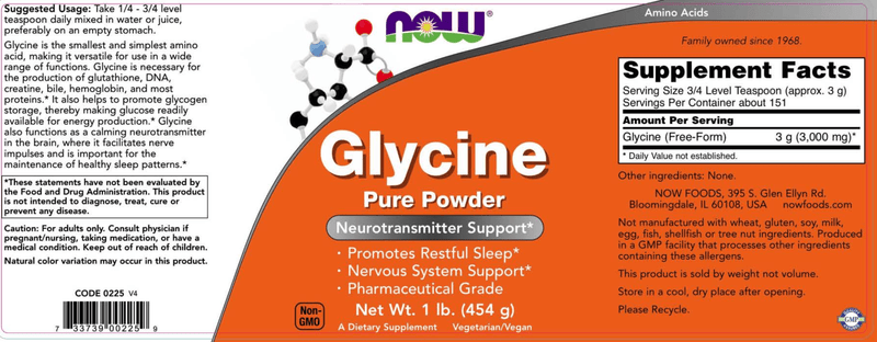 Glycine Powder (NOW) Label