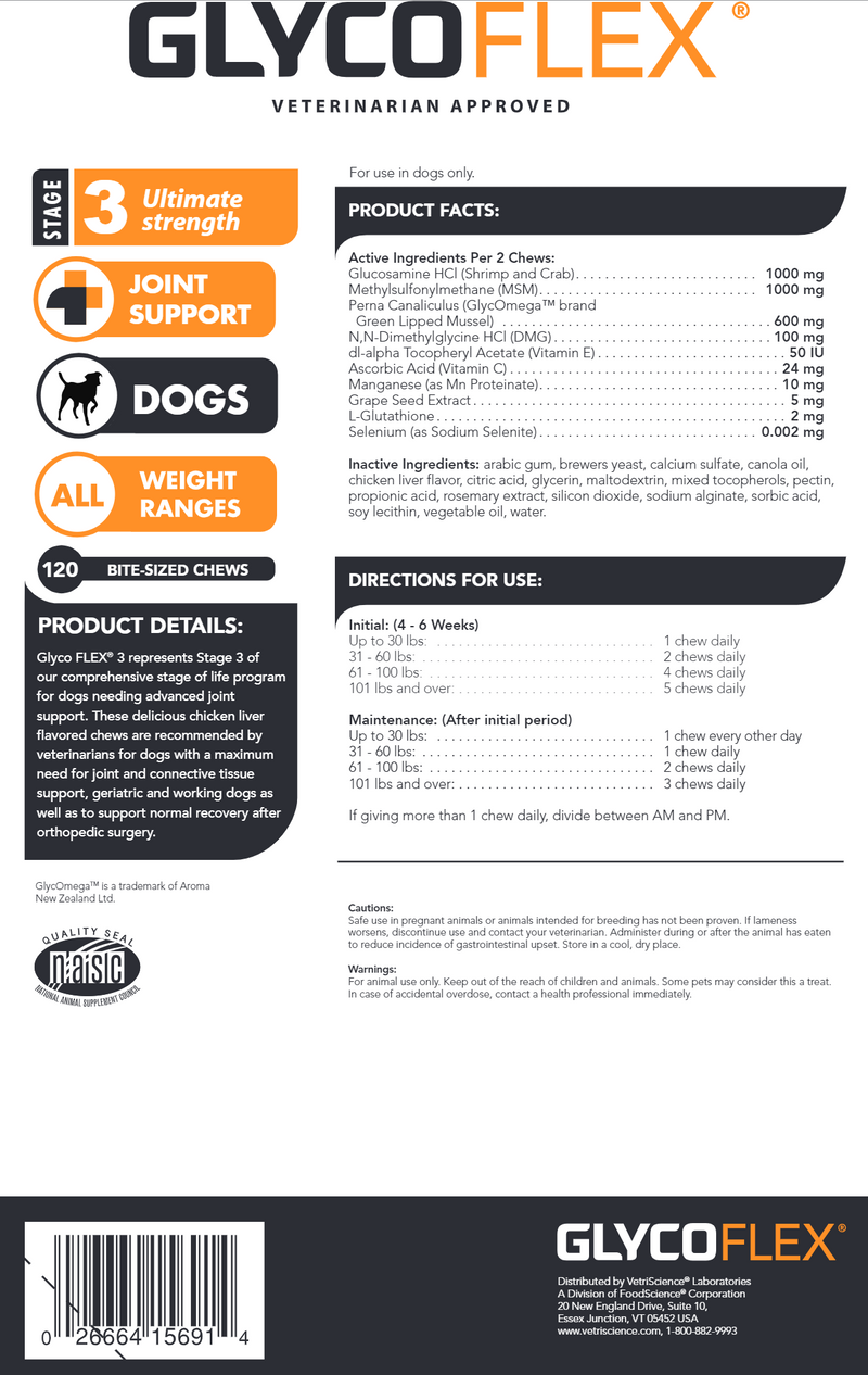 GlycoFlex III SoftChews Dogs Vetri-Science label