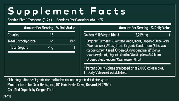 golden milk gaia herbs supplement facts
